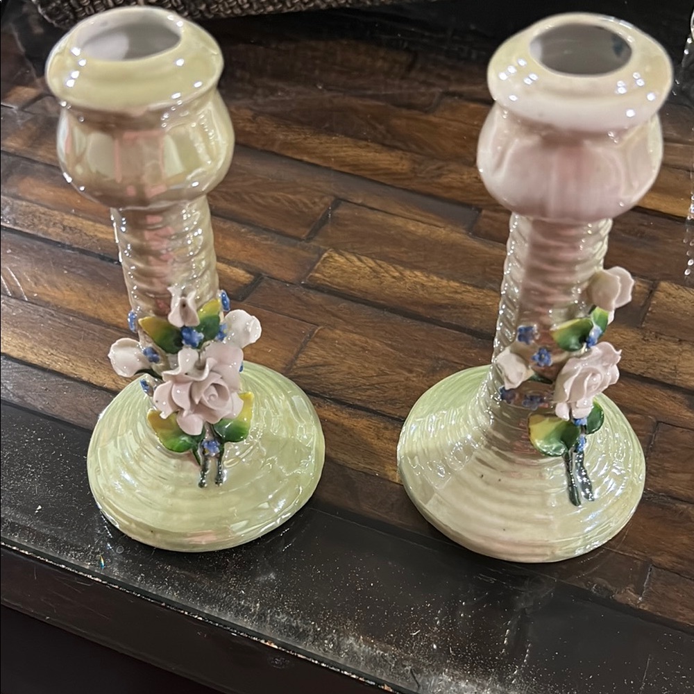 Vintage Floral Ceramic Candle Holders